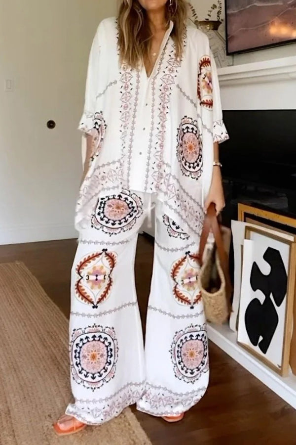 Fashion Positioning Print Shirt & Pants Two-piece Set - Fashionpara