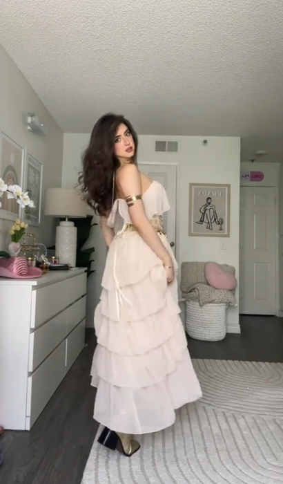 Pretty Strapless Light Pink Chiffon Layered Long Prom Dress Evening Dress Gown D1138