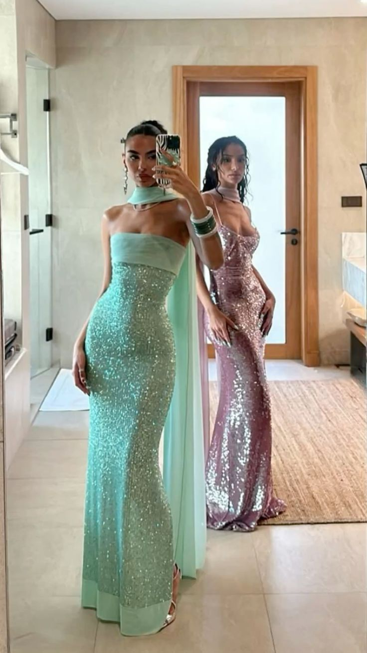 Elegant Strapless Green Sequin Mermaid Evening Dress Long Prom Gown D833