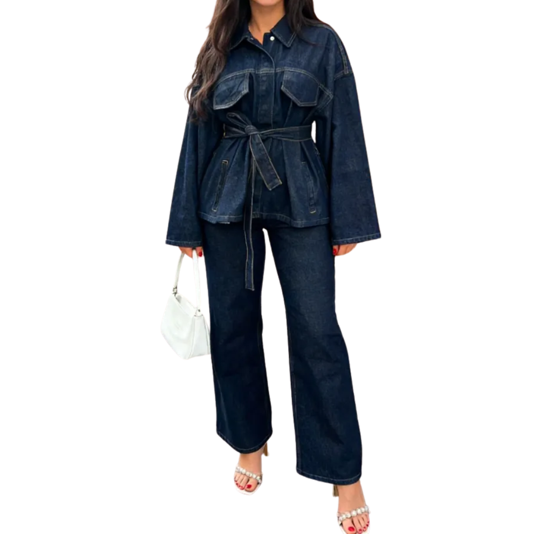 Belted Button Front Oversized Denim Jacket 4