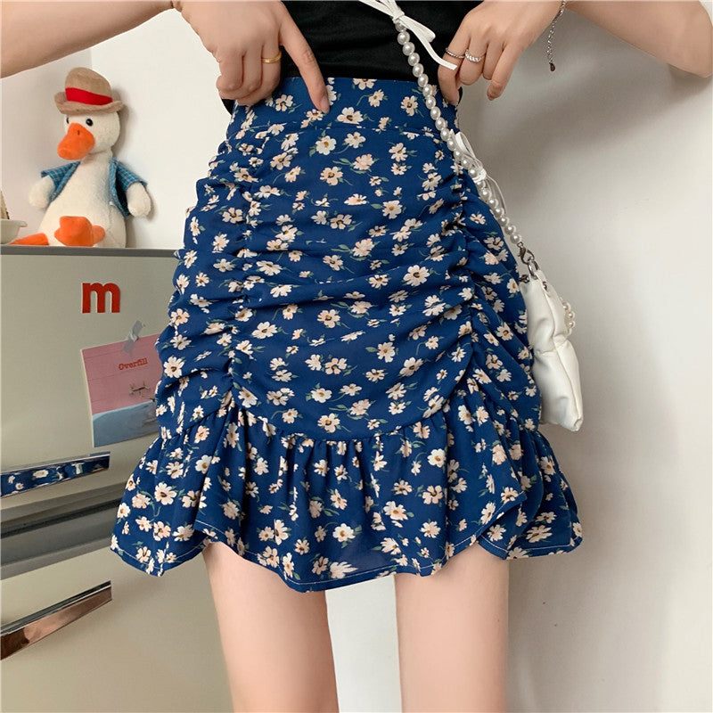 Flowers Pattern Folds Sexy Mini Skirts - Fashionpara