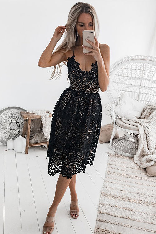 Crochet Lace Sweetheart Neck Fit and Flare Mini Dress 3
