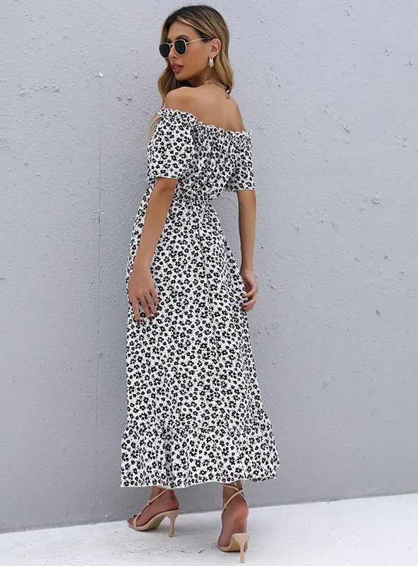Short-Sleeve Printed Dress with Irregular Pattern 3