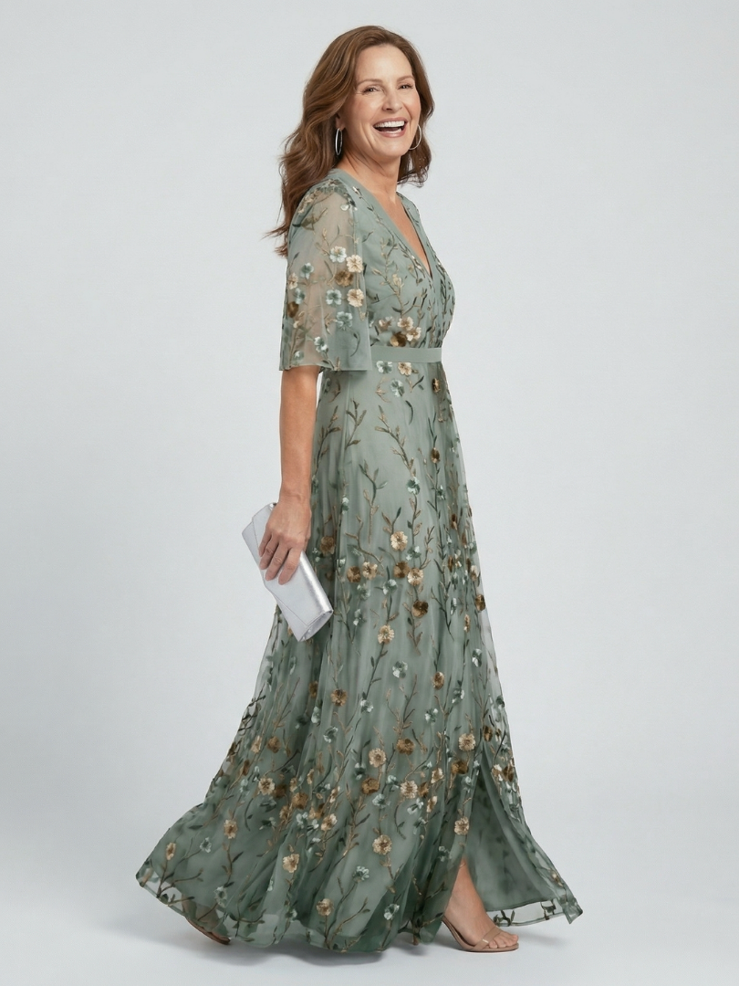 Floral V-Neck Flutter Sleeve Wrap Maxi Dress 2