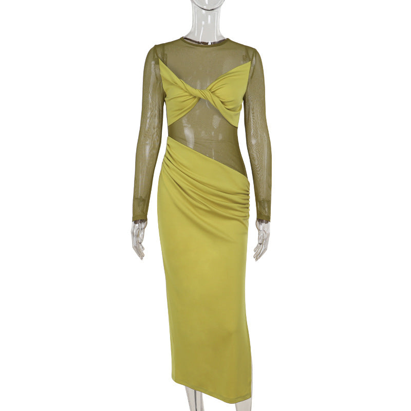Marysh Mesh Bodycon Dress - Yellow