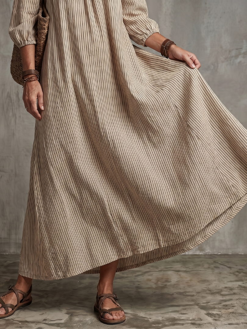 Striped Off Shoulder Puff Sleeve Maxi Dress 3