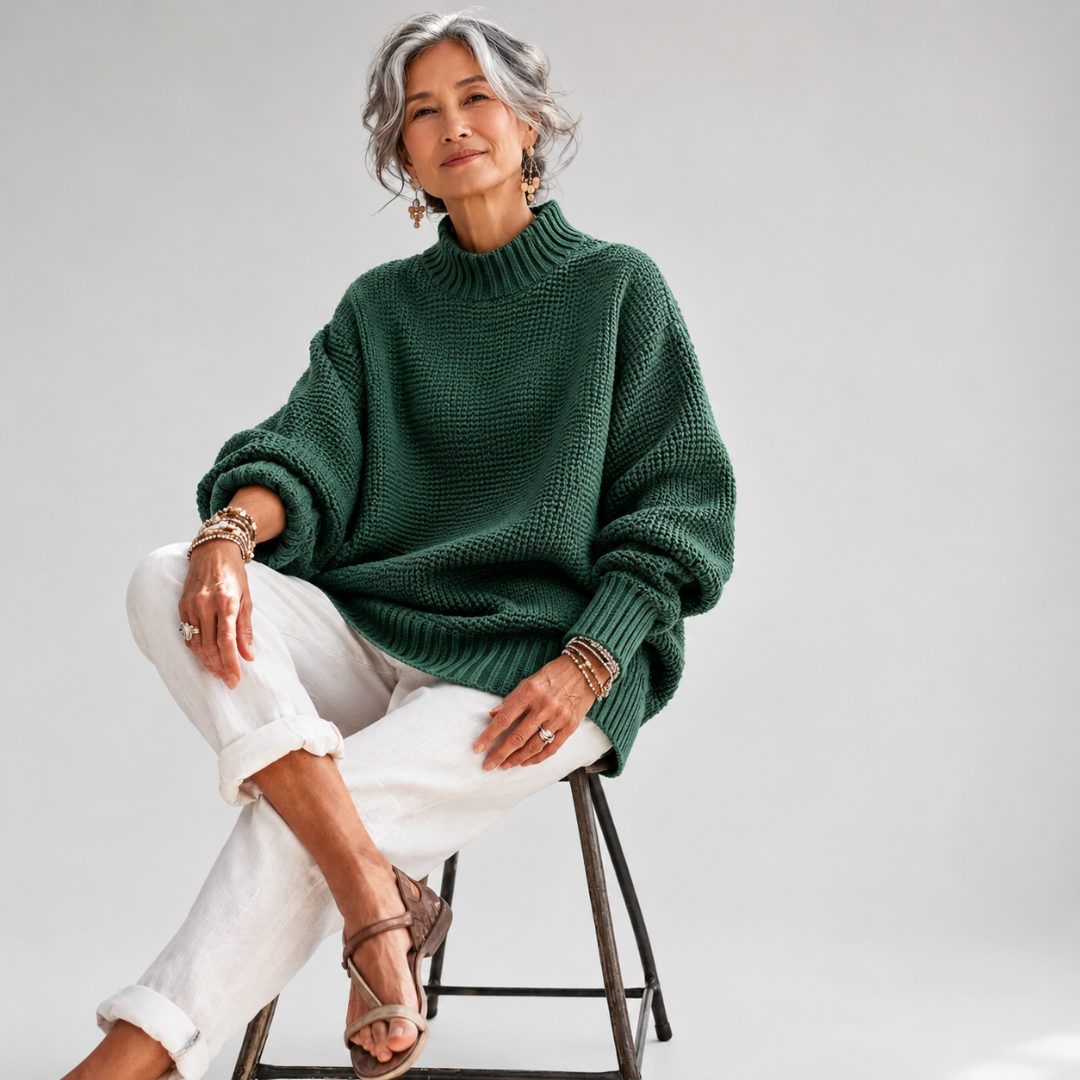 Mock Neck Long Sleeve Chunky Knit Sweater 4