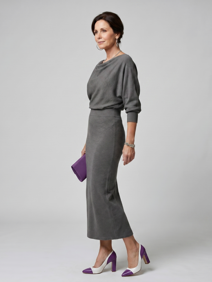 Cowl Neck Long Sleeve Fitted Knit Midi Dress 4