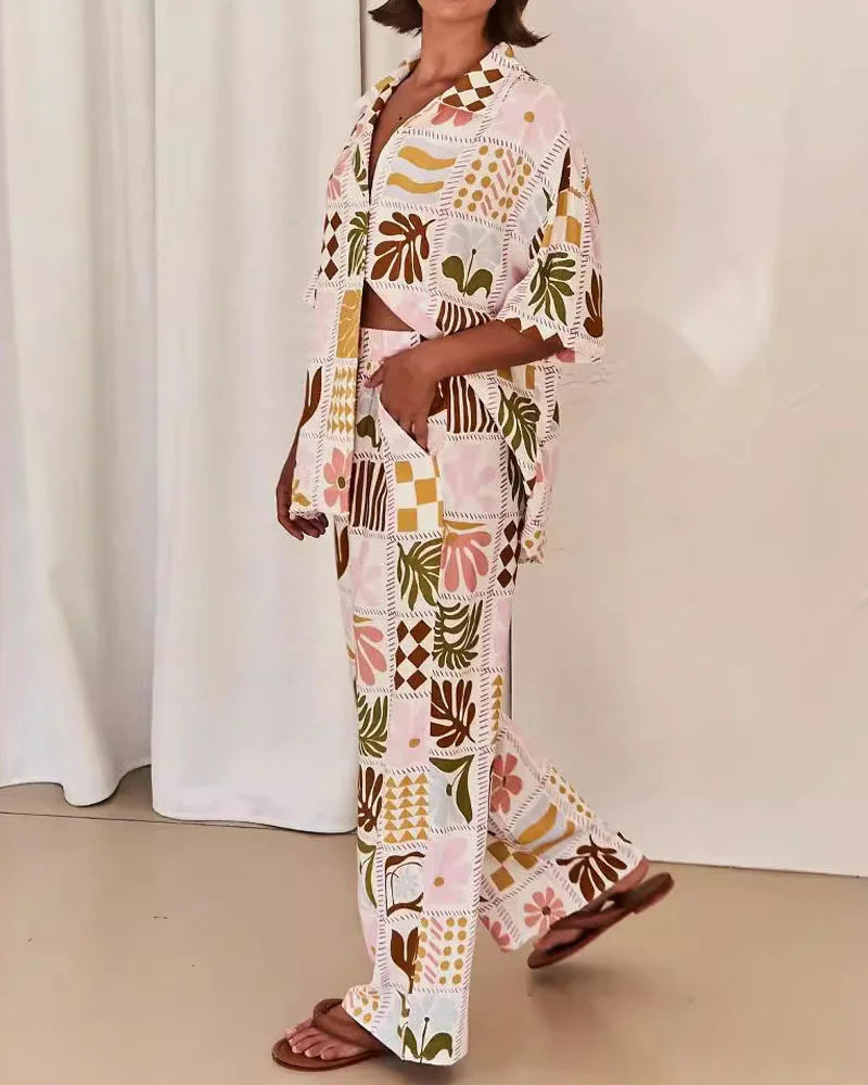 Casual Print Commuter Loose Two-piece Set - Fashionpara