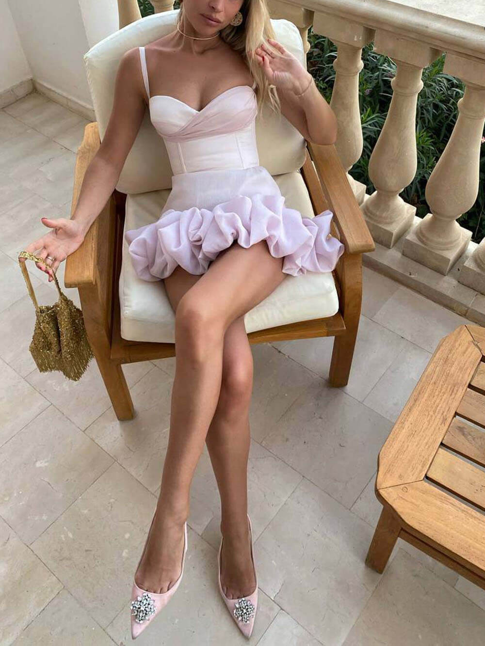 Draped Ruffle Mini Bustier Dress - Fashionpara