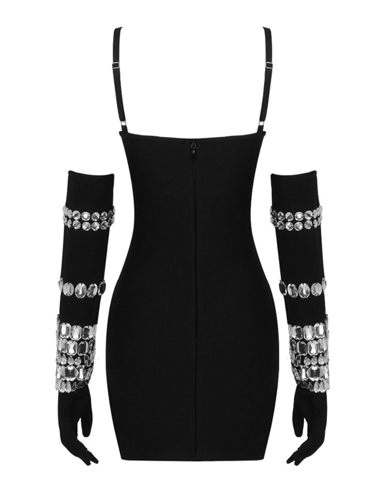 Crystal Embellished Strappy Bodycon Mini Dress with Gloves 8