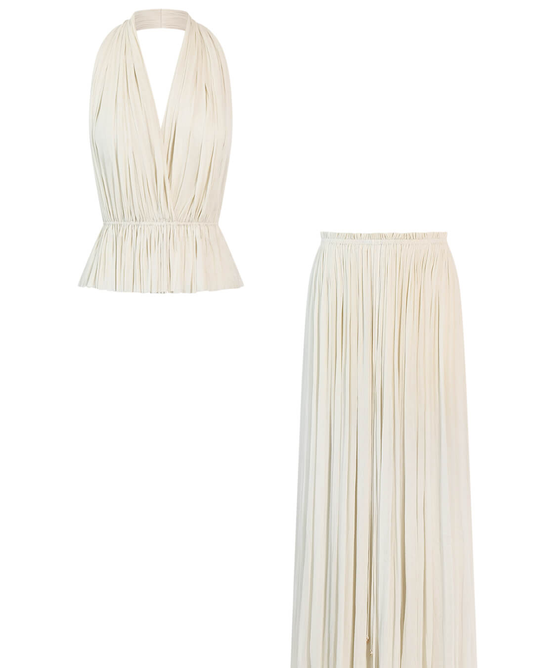 Tulle Pleated Elastic Waist Back LACE-UP Adjustable Halter Tank&Skirt - Fashionpara