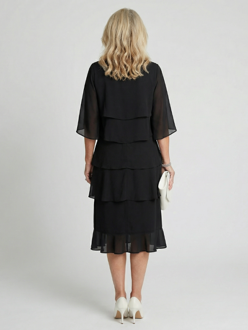 Round Neck Flutter Sleeve Tiered Midi Dress 4