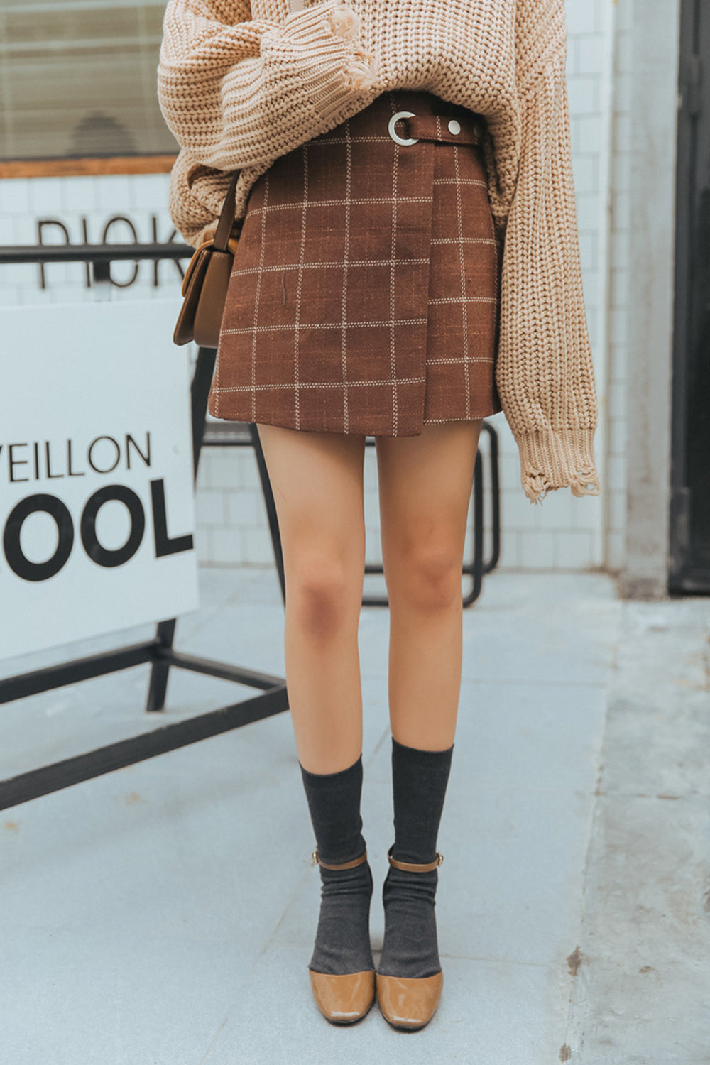 KittenAlarm - Retro Wool Plaid Thicken Mini Skirt