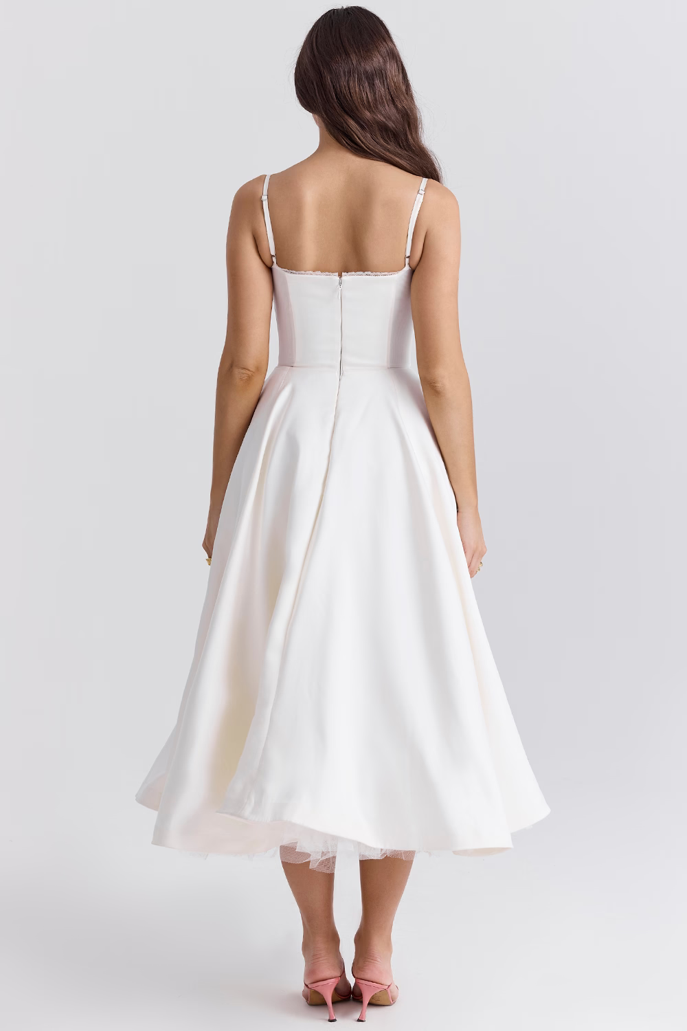 Spaghetti Strap Sweetheart Lace Trim Corset A-Line Midi Dress - View 9