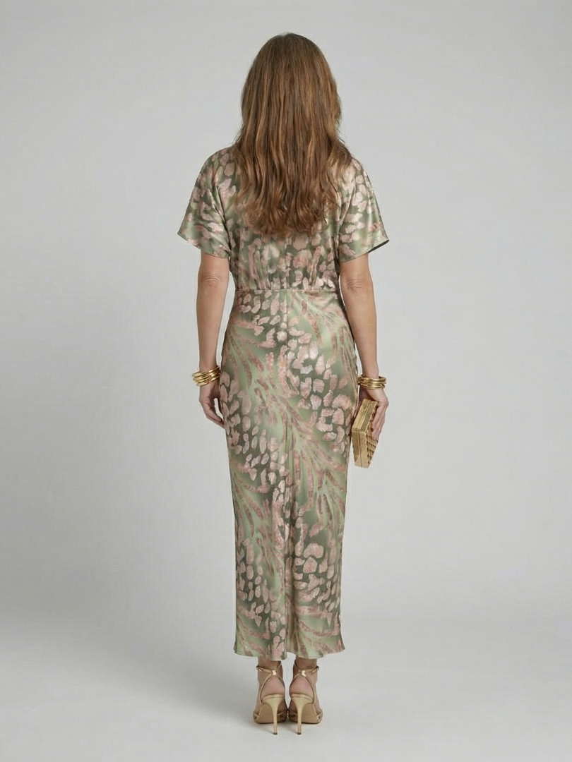Floral Print V-Neck Twist Waist Short Sleeve Midi Dress 5