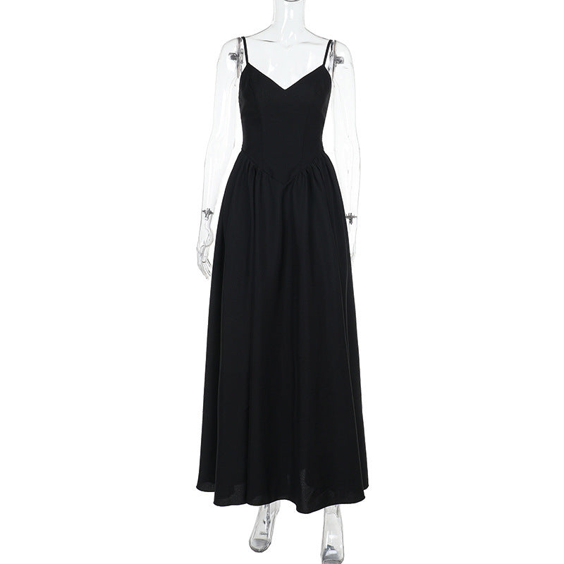V-Neck Spaghetti Strap Drop-Waist Flared Maxi Dress 3