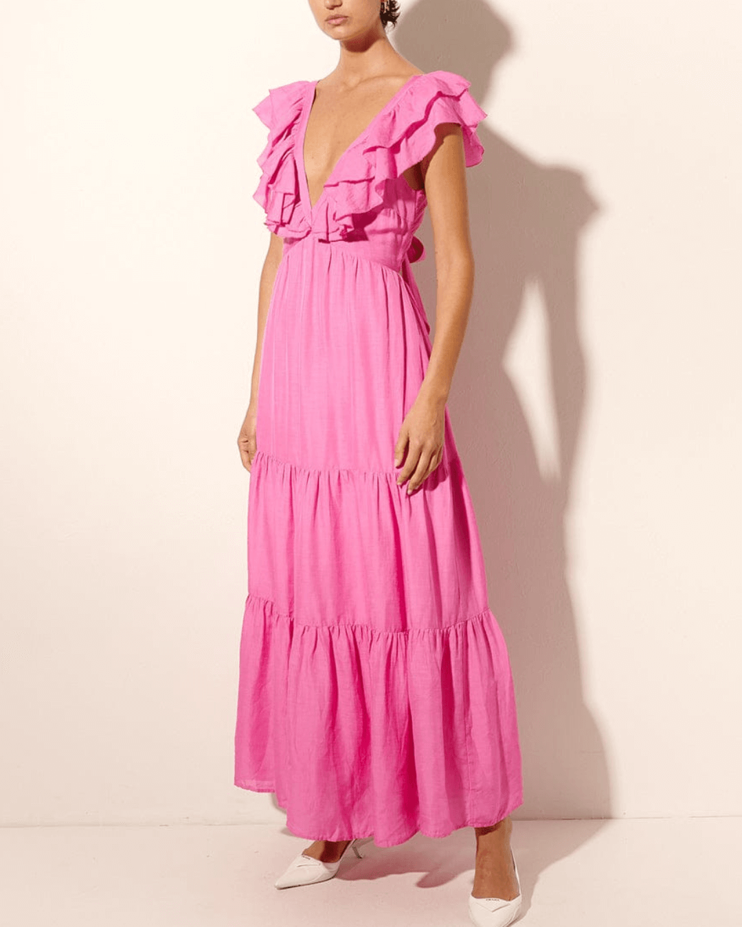 Ruffle Sleeve Cutout Maxi Dress - Fashionpara