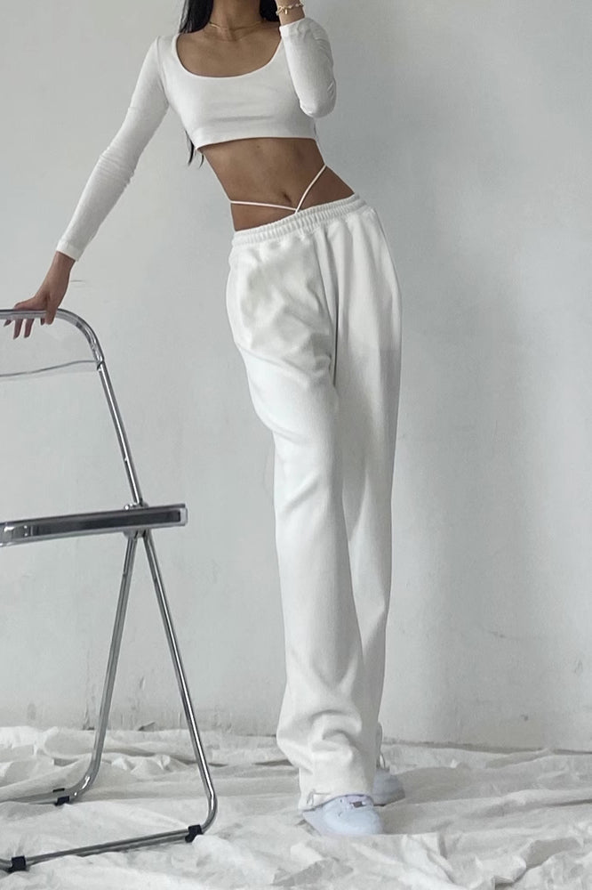 Lace Up Seam Elastic Waist Sports Pants
