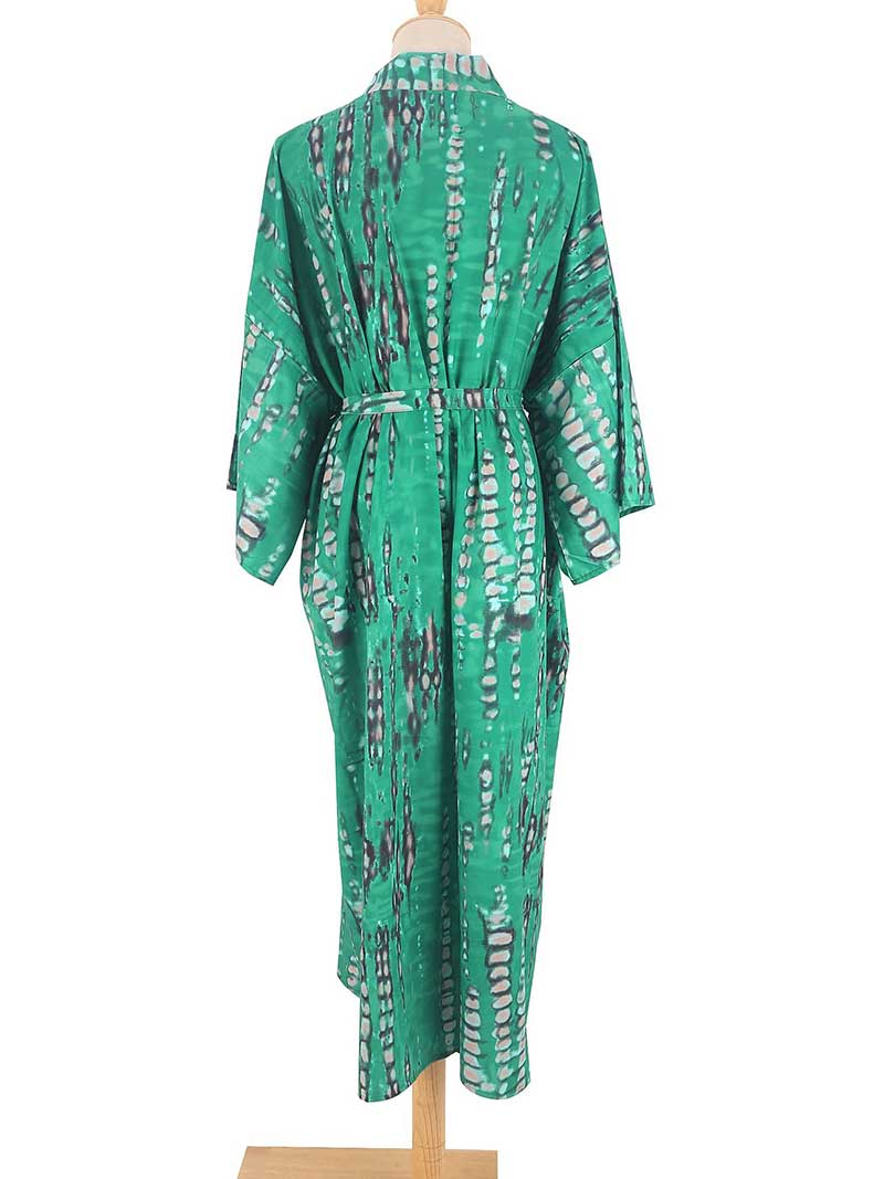 Tie-Dye Print Different Color Rayon Long Length Gown Kimono Duster Robe - Fashionpara