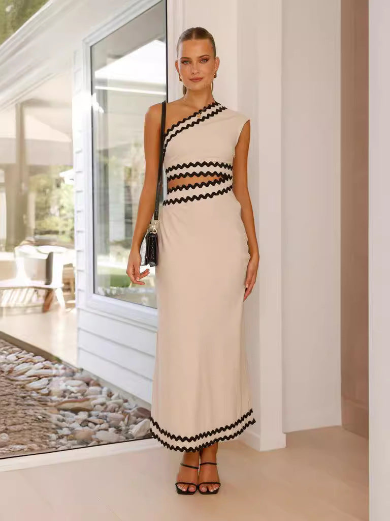 Rickrack-Trim One-Shoulder Cutout Column Maxi Dress 3