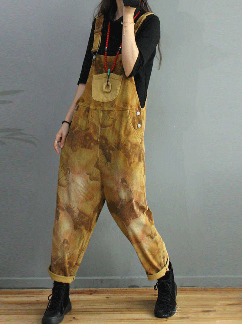 Foggy Season Cotton Tie-Dye Print Overall Dungaree - Fashionpara