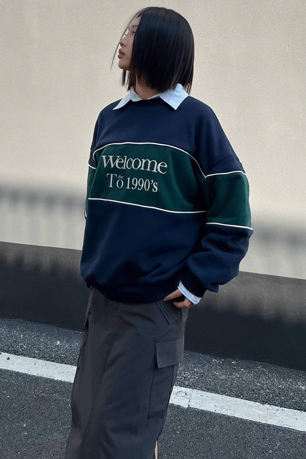 Contrast Letter Print Drop Sleeve Sweatshirt