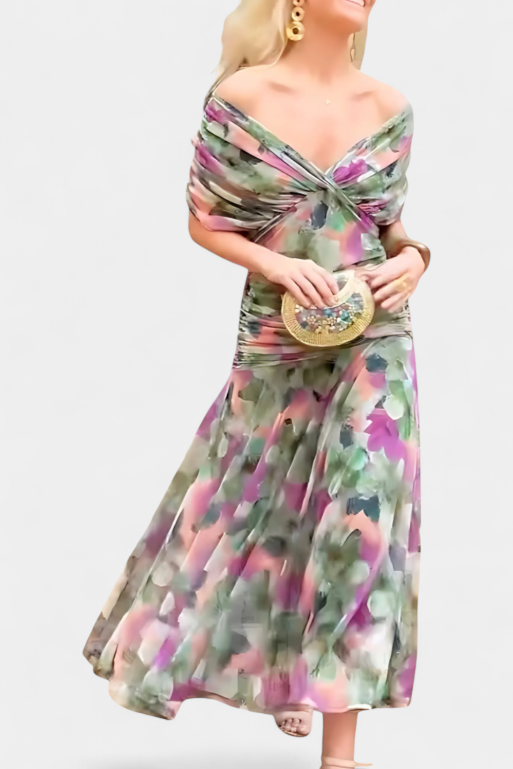 Deep V-Neck Ruched Draped Mesh Midi Dress 19