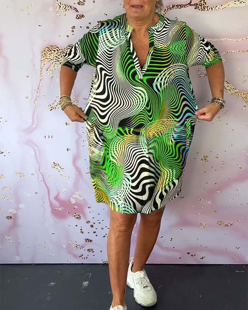 Standing Collar Split Neck 3/4 Sleeve Shift Mini Dress - View 8