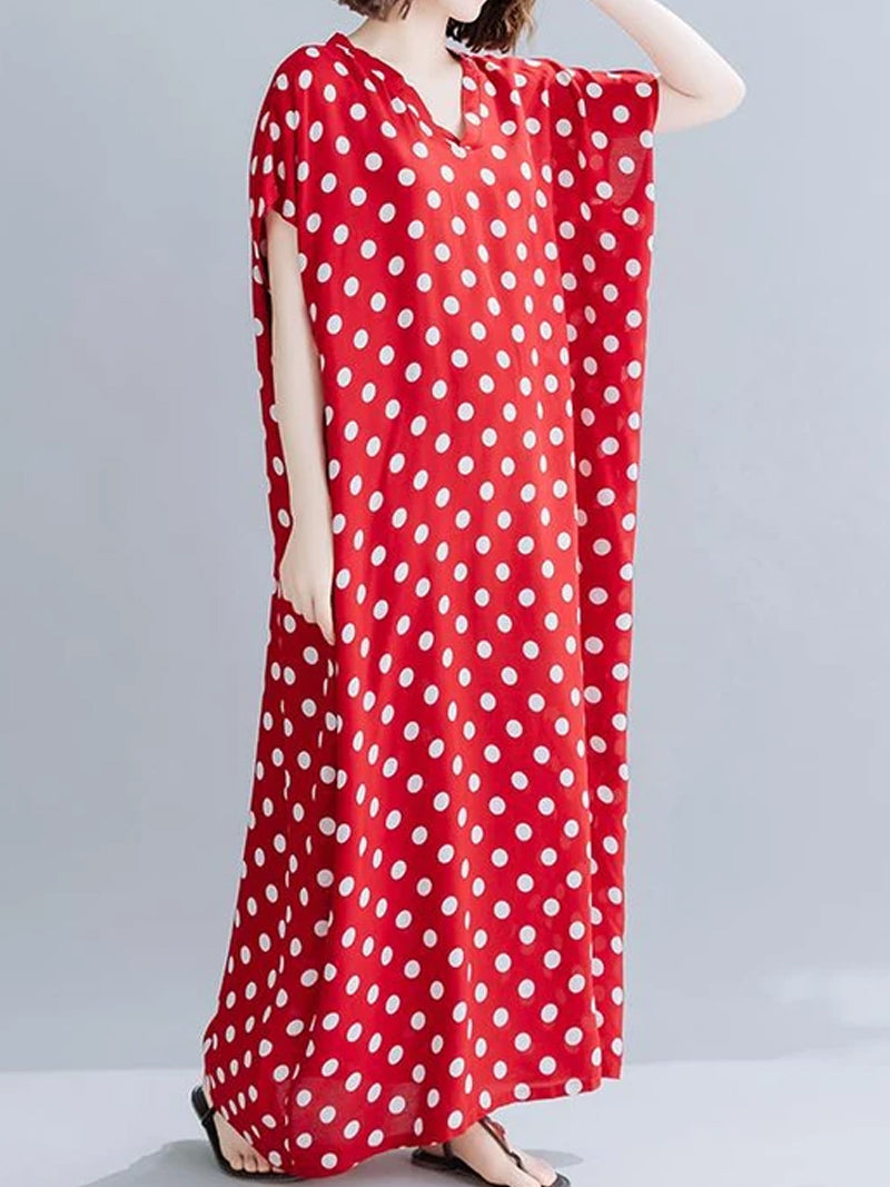 Polka Dot V-Neck Short Sleeve Kaftan Maxi Dress 3