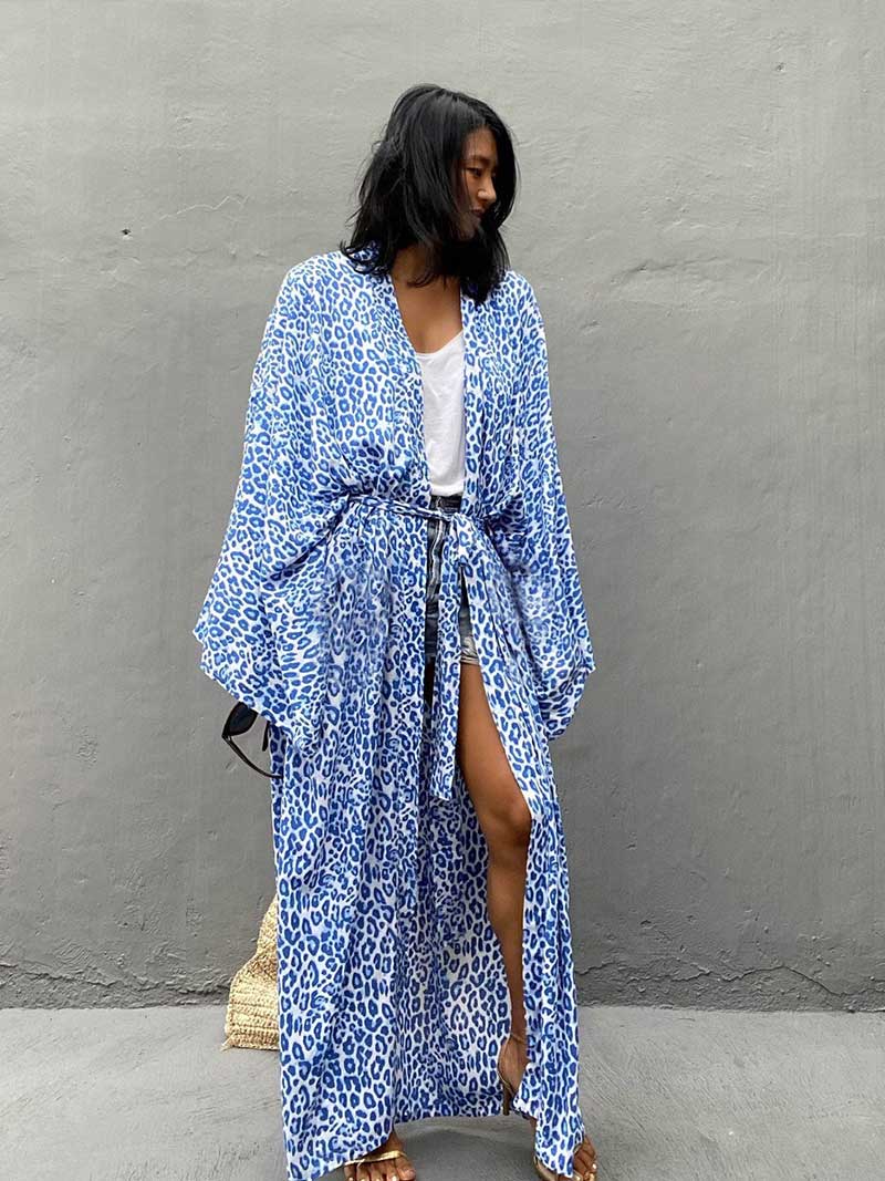 Printed Different Colors Rayon Long Length Gown Kimono Duster Robe 19