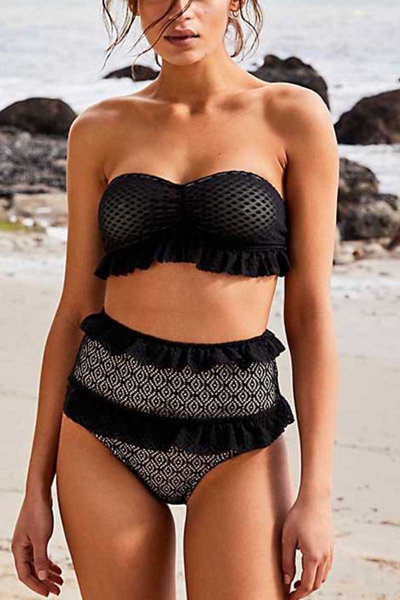 Florcoo Lace Mesh High Waist Bikini Swimwear(3 Colors)