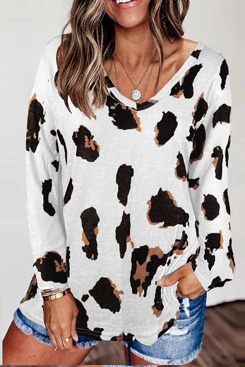 Florcoo V-neck Leopard Print Loose Top