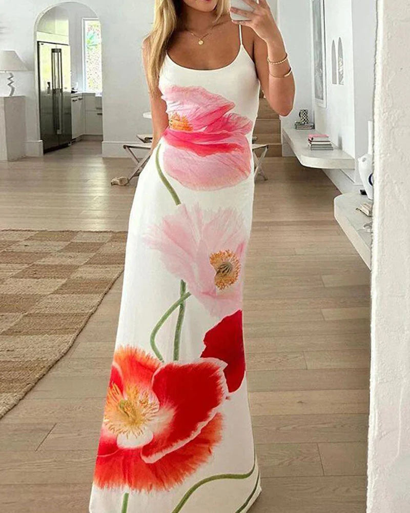 Halter Backless Floral Print Sexy Maxi Dress - Fashionpara