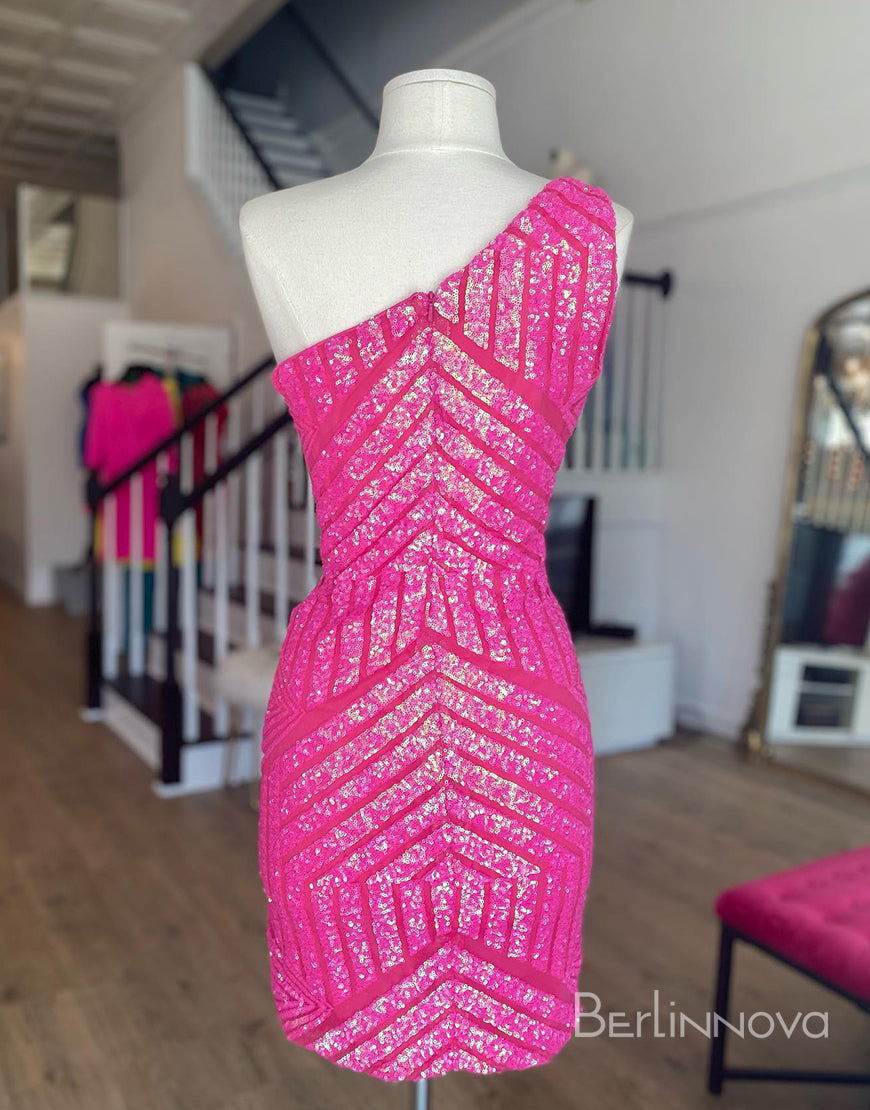 Sexy One-Shoulder Sequins Mesh Sleeveless Short Homecoming Dress - Fashionpara
