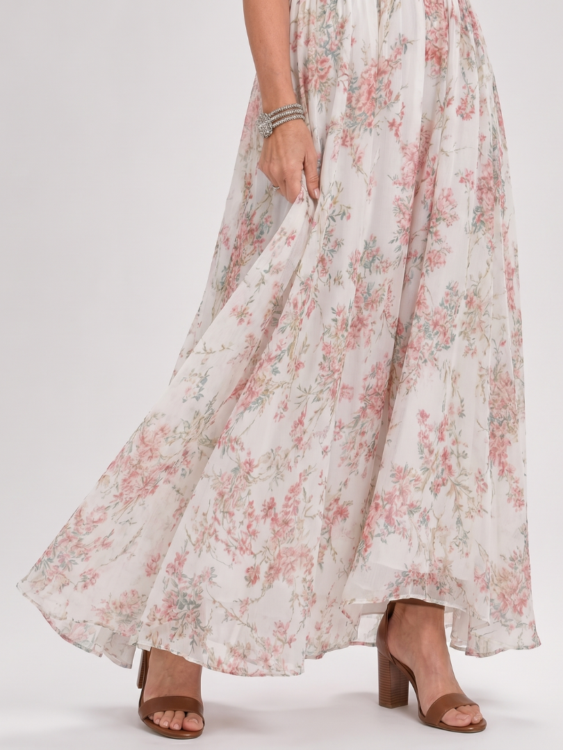 Floral Print Halter Neck Sleeveless Flowing Maxi Dress 4