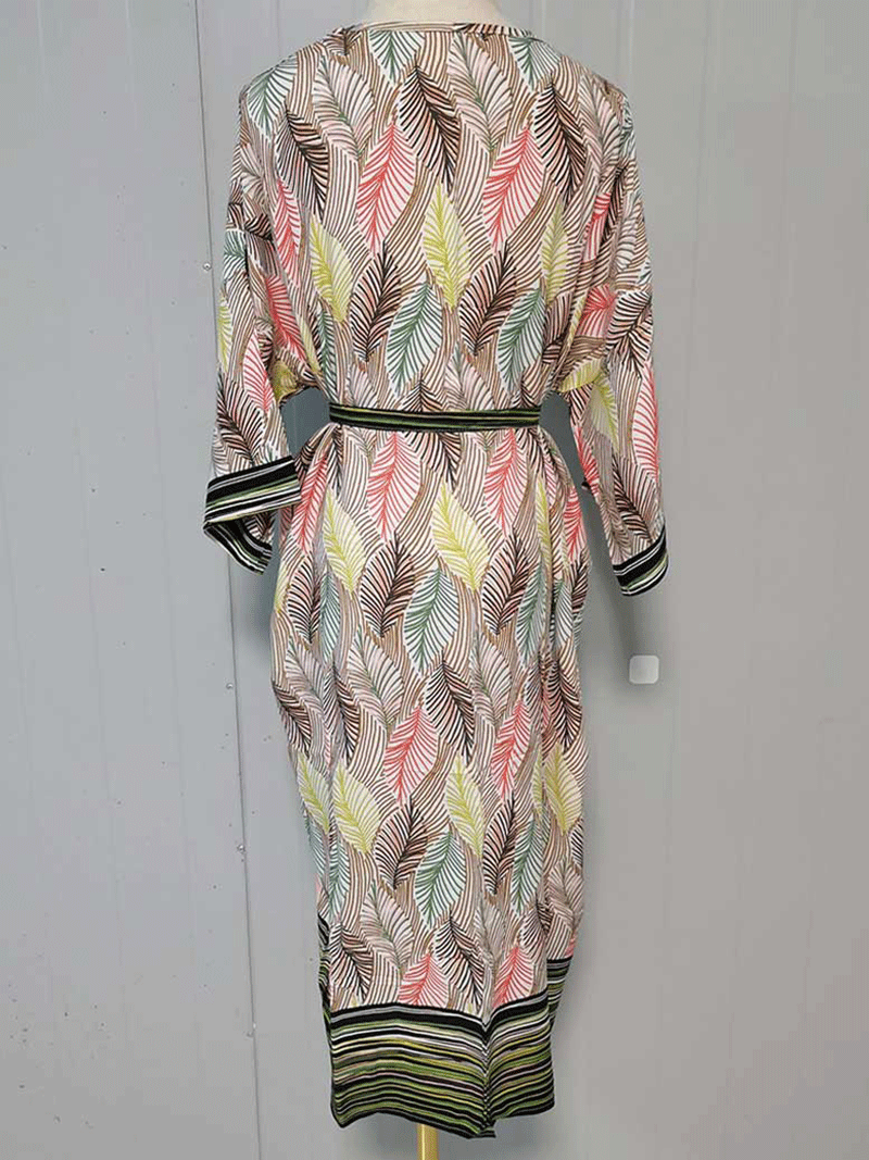 Printed Multicolor Polyester Long Length Gown Kimono Duster Robe 2