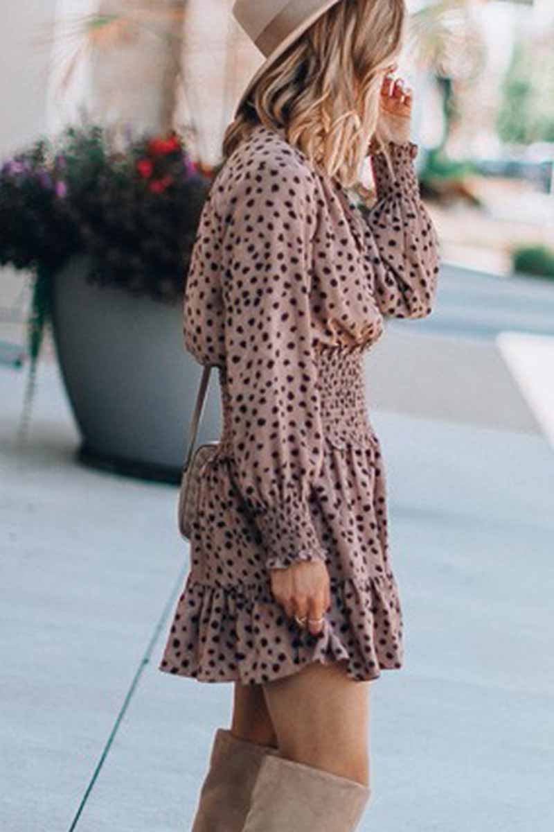 Florcoo Printing Spotted Dress with Belt