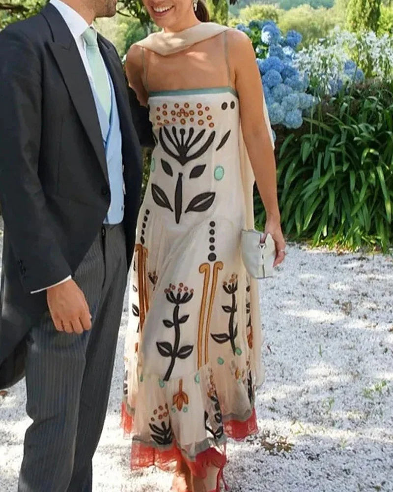 Elegant Chiffon Printed Sling Dress - Fashionpara