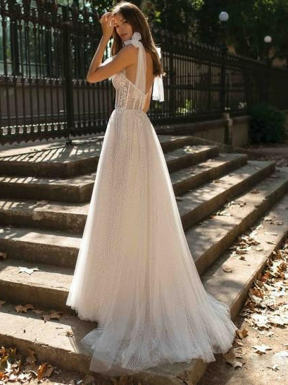 Glitter Tulle Sweetheart Tie-Strap A-Line Bridal Gown 2