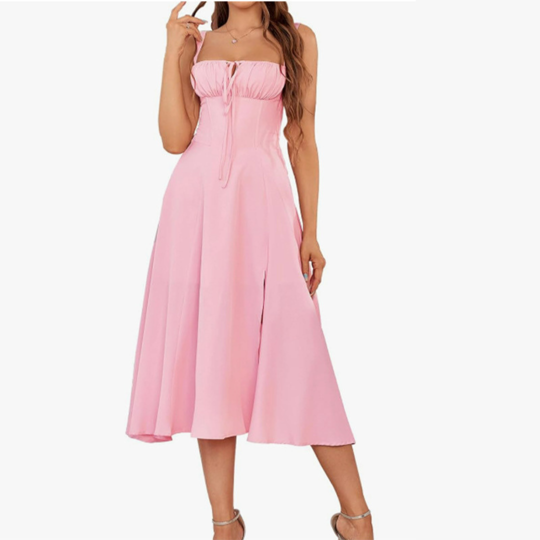 Strappy Tie Front Corset High Split Midi Dress 3