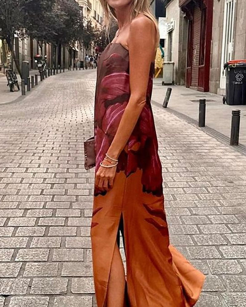 Fashion Strapless Printed Dress - Fashionpara