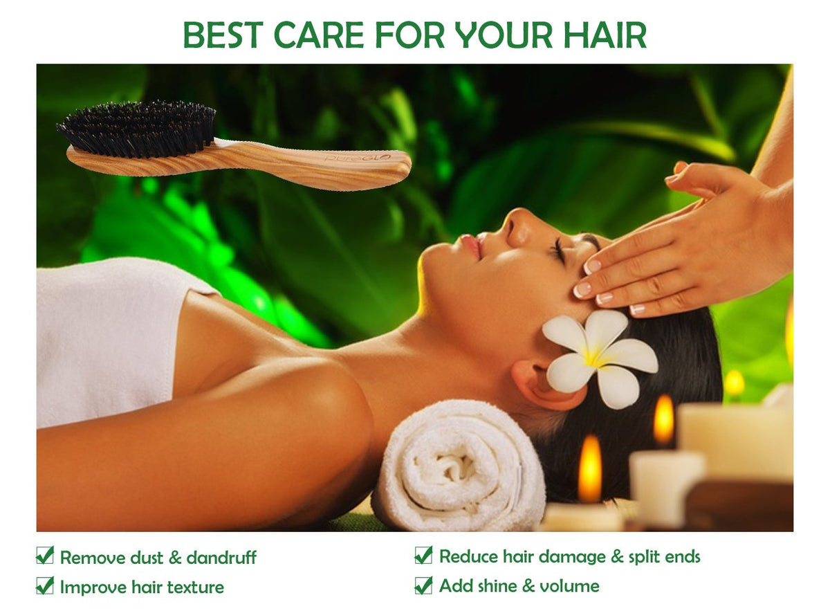 Green Sandalwood Boar Bristle Hair Brush Set