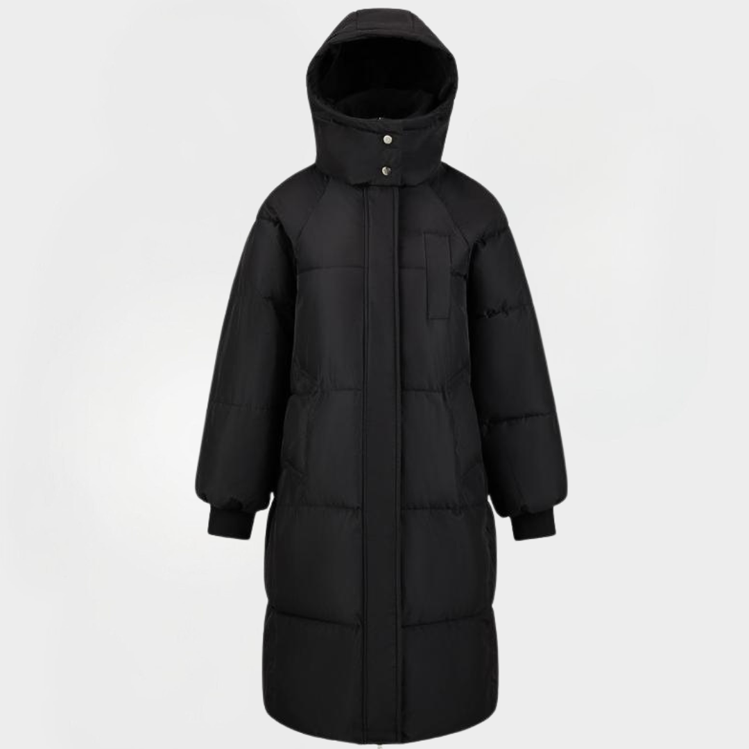 Hooded Zip Front Longline Puffer Coat