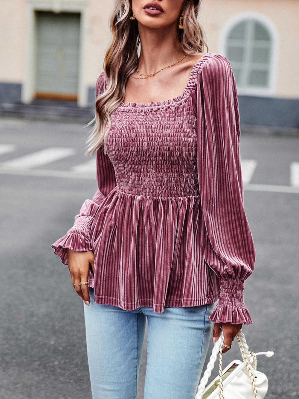 Elegant Commuter Long-Sleeved Velvet Shirt - Fashionpara