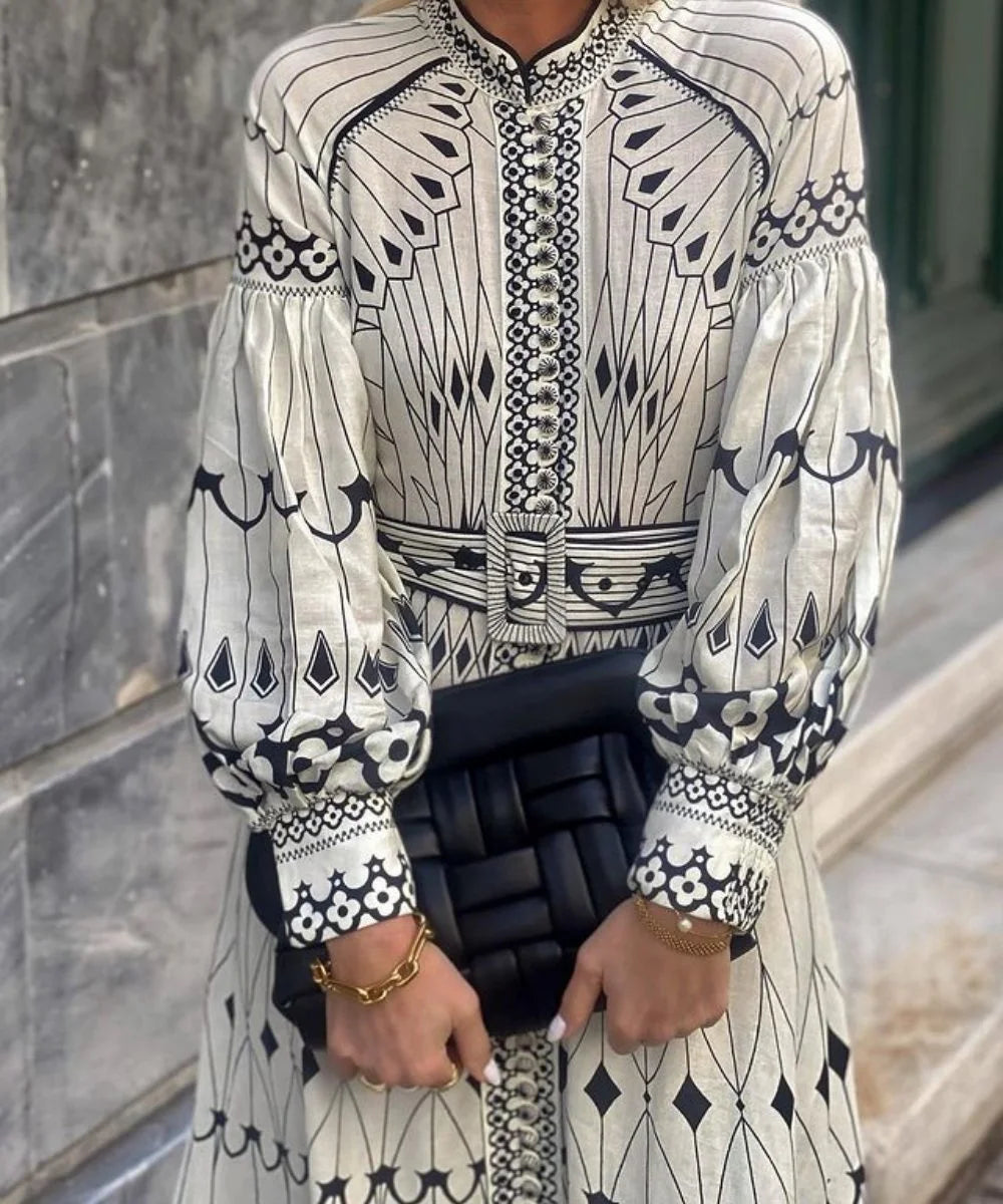 Holiday Boho Border  Printed Maxi Dress - Fashionpara