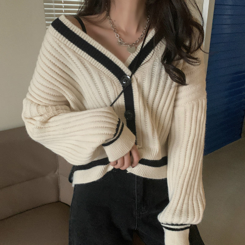 KittenAlarm - V-Neck Knitted Slim Cardigan Sweater