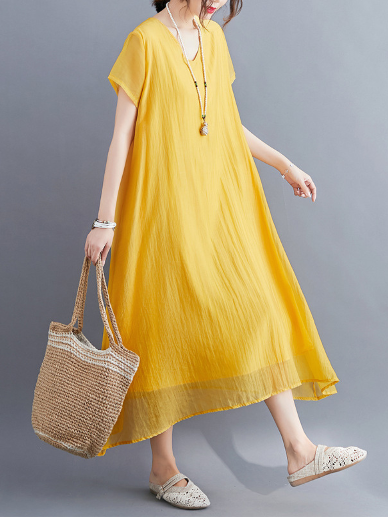 Close To my Heart Cotton V-neck A-line Dress - Fashionpara