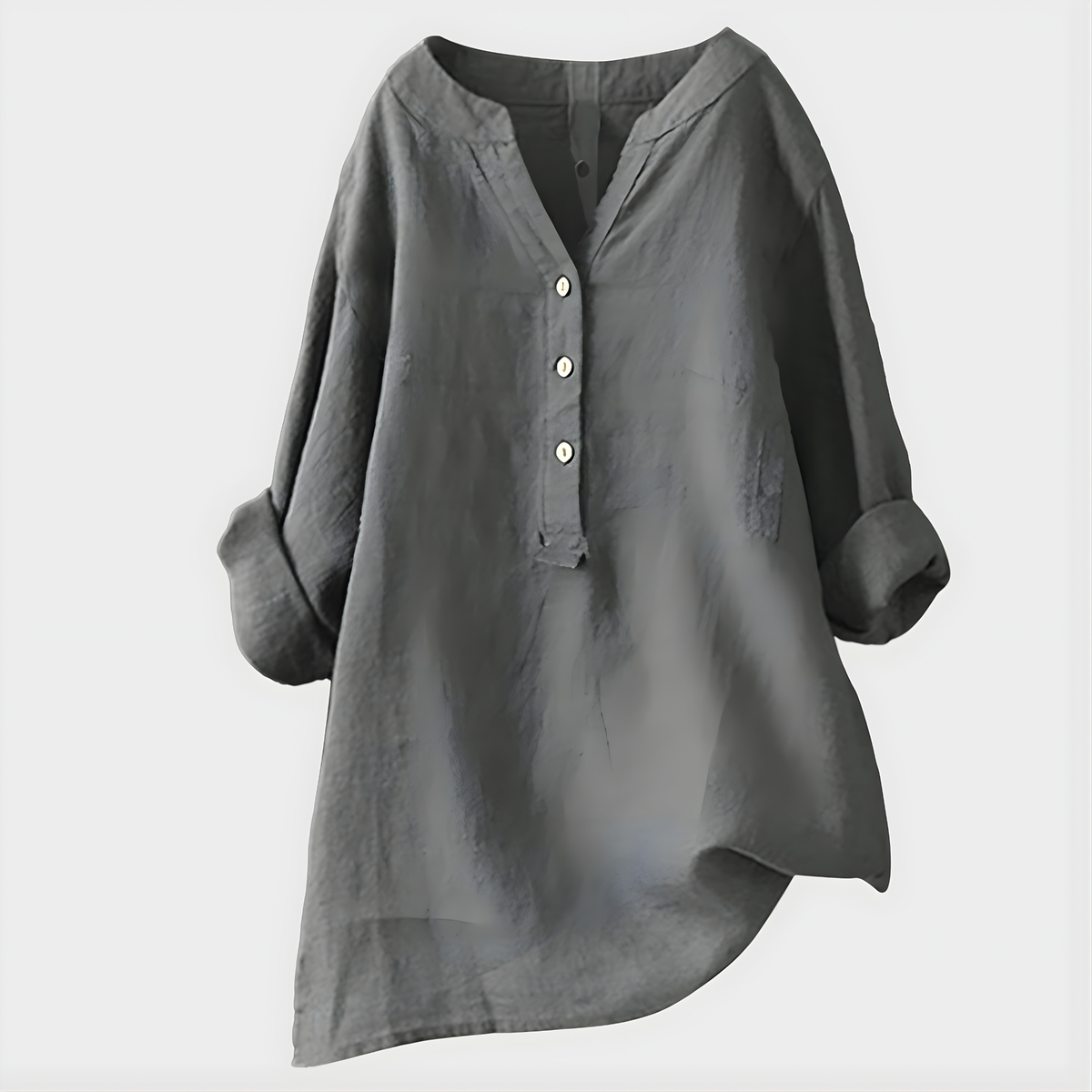 Notch Neck Button Front Long Sleeve Linen Blouse 5