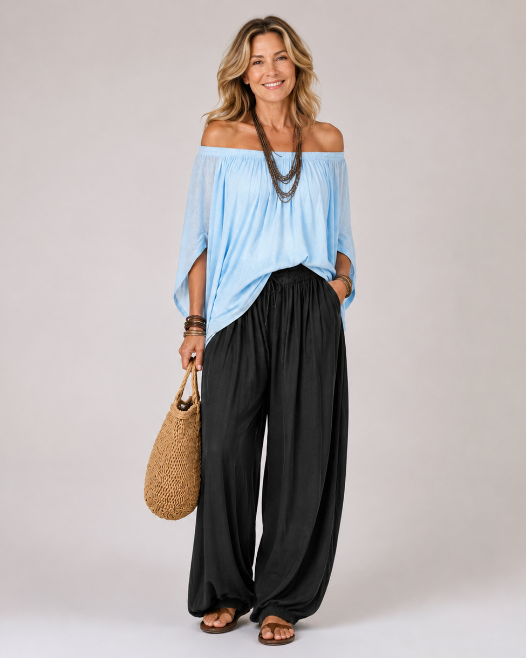 Off Shoulder Top and Harem Pants Two Piece Set 6